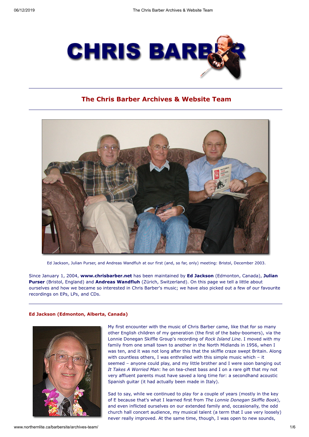 The Chris Barber Archives & Website Team