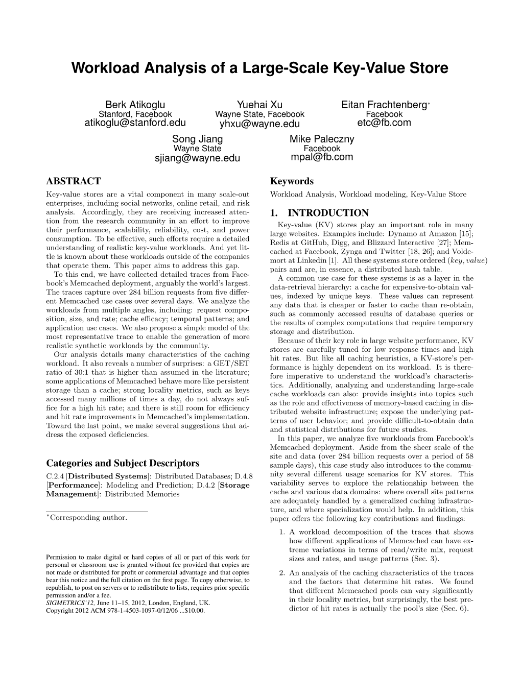 Workload Analysis of a Large-Scale Key-Value Store