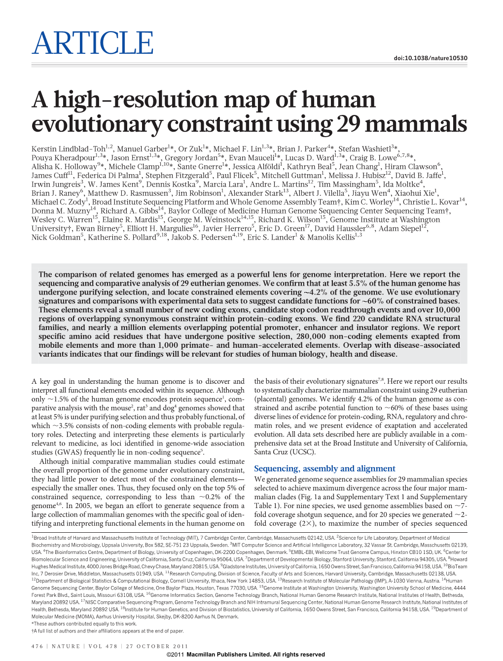 A High-Resolution Map of Human Evolutionary Constraint Using 29 Mammals