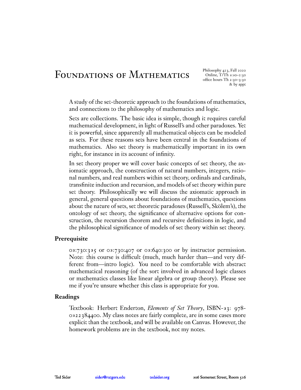 Foundations of Mathemati S