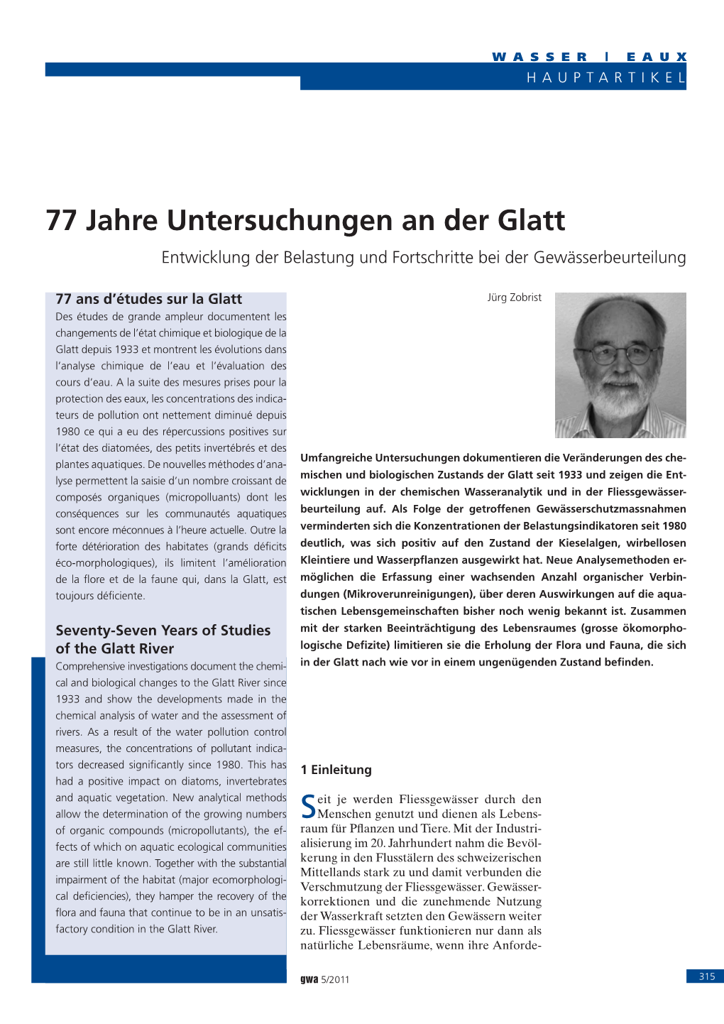 77 Jahre Untersuchungen an Der Glatt Entwicklung Der Belastung Und Fortschritte Bei Der Gewässerbeurteilung