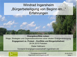 Windrad Ingersheim „Bürgerbeteiligung Von Beginn An...“ Erfahrungen