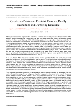 Feminist Theories, Deadly Economies and Damaging Discourse Written by Janine Shaw