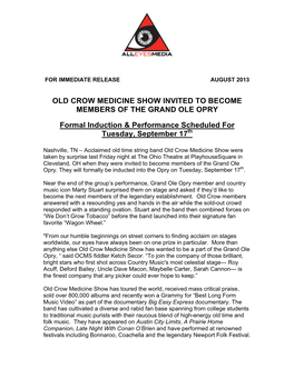 Old Crow Medicine Show Invited to Become Members of the Grand Ole Opry