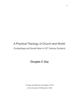 A Practical Theology of Church and World: Ecclesiology and Social Vision in 20Th Century Scotland
