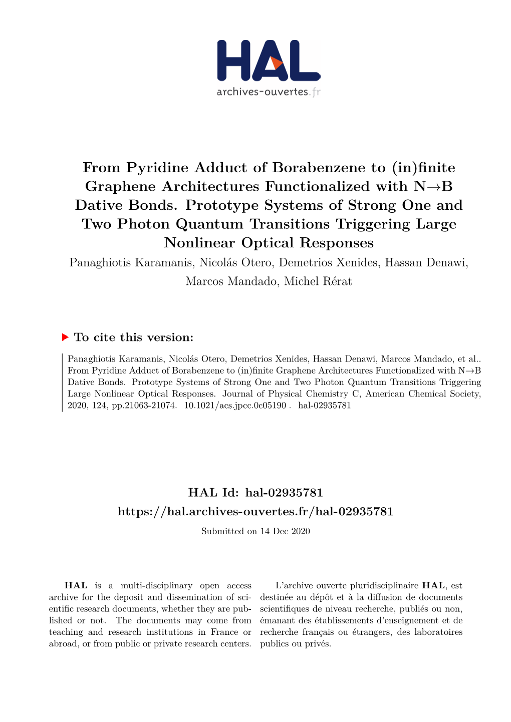 From Pyridine Adduct of Borabenzene to (In)Finite Graphene Architectures Functionalized with N→B Dative Bonds