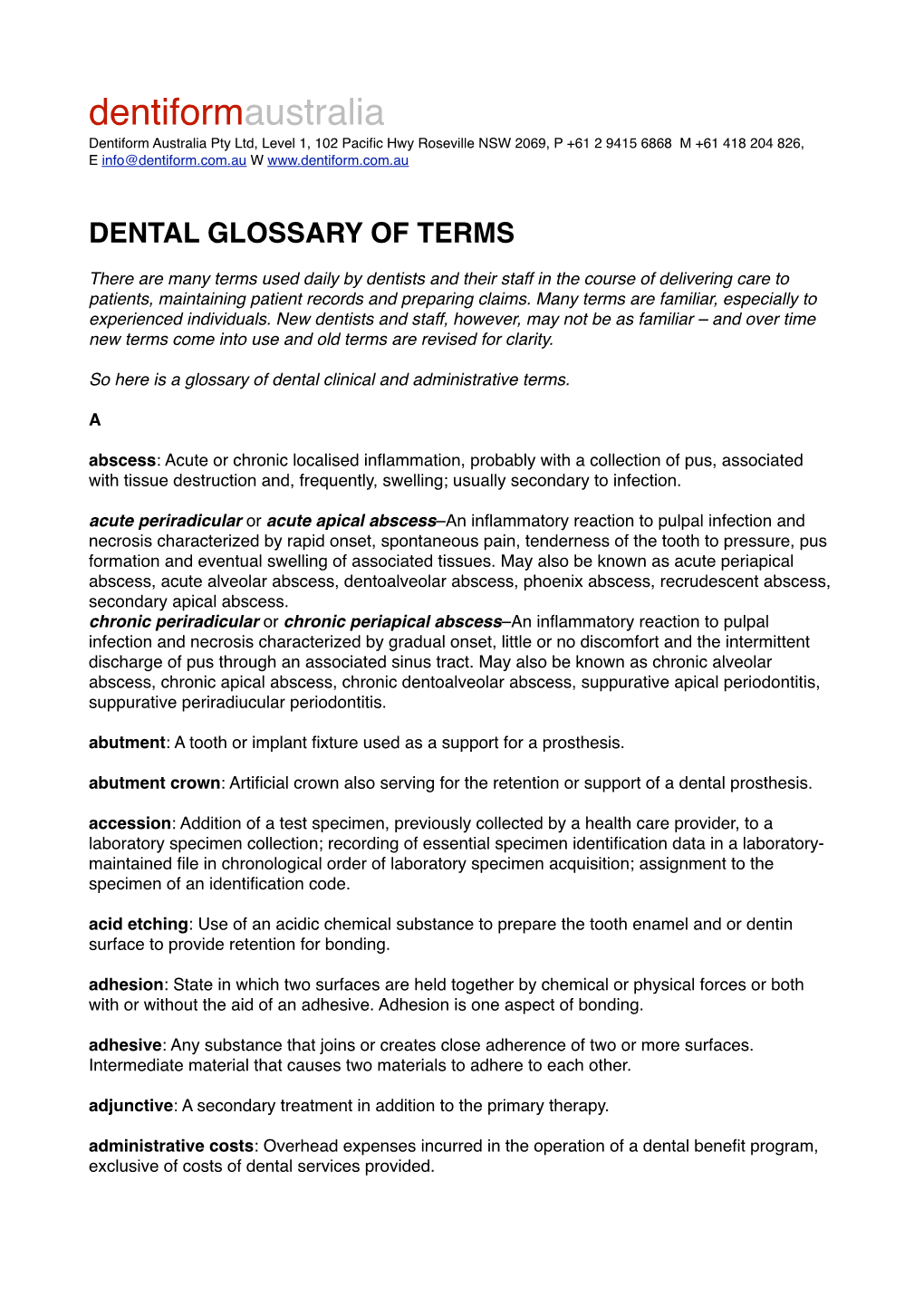 Dental Glossary of Terms