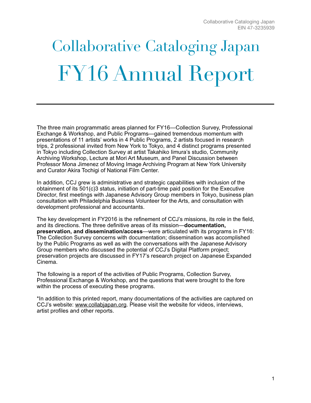 CCJ FY16 Annual Report