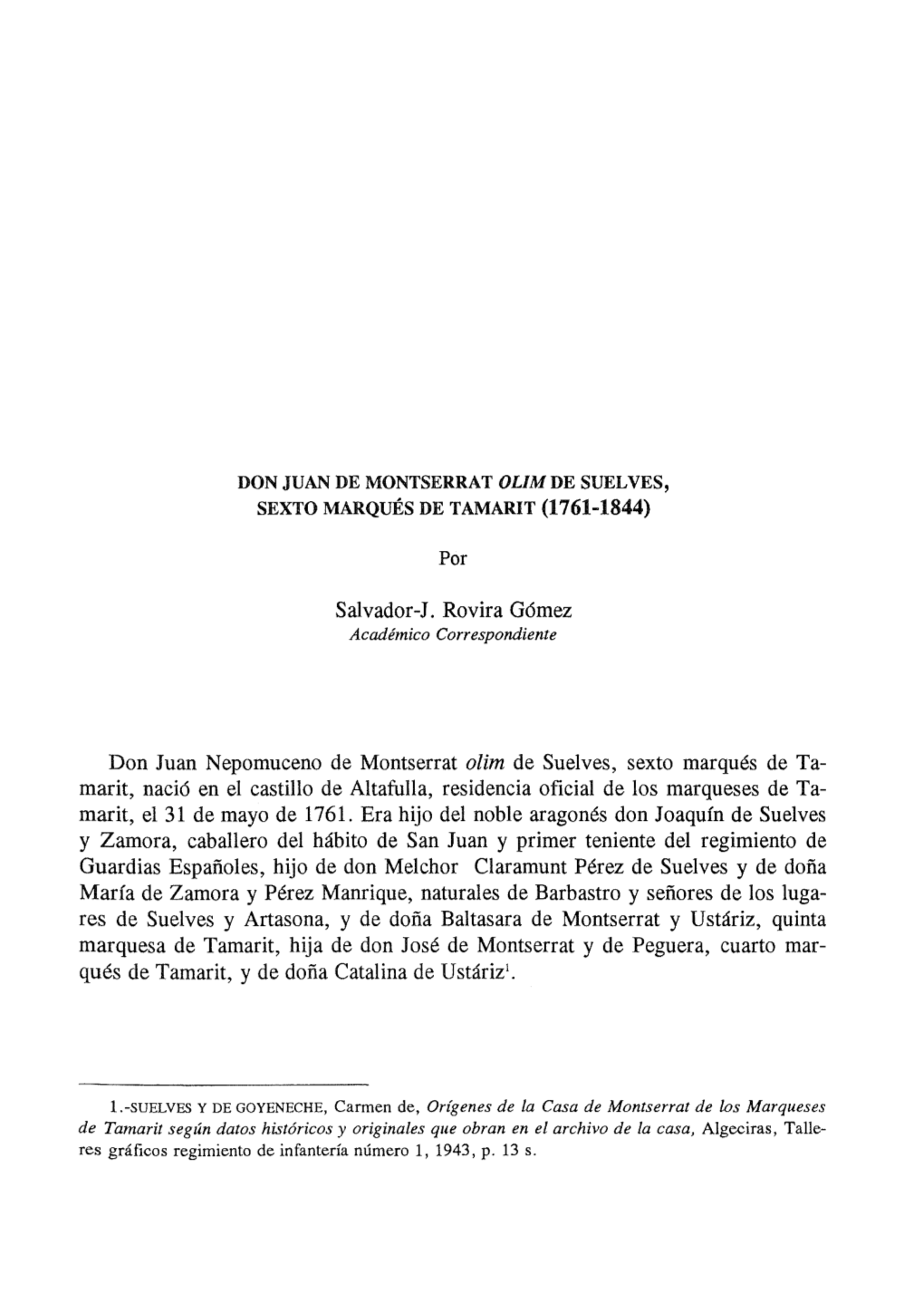 Salvador-J. Rovira Gómez Don Juan Nepomuceno De Montserrat Olim De