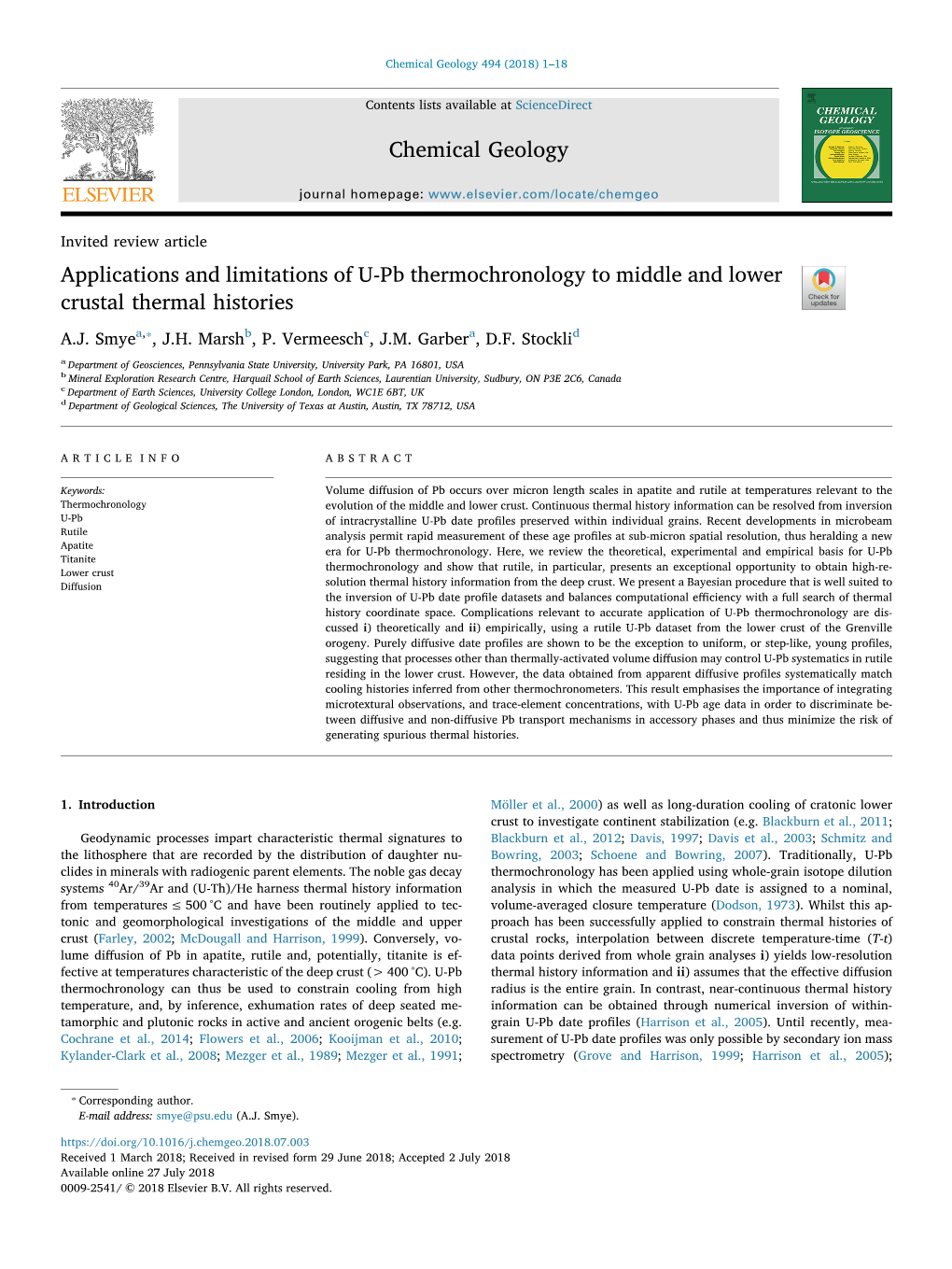 Applications and Limitations of U-Pb Thermochronology to Middle and Lower Crustal Thermal Histories T ⁎ A.J