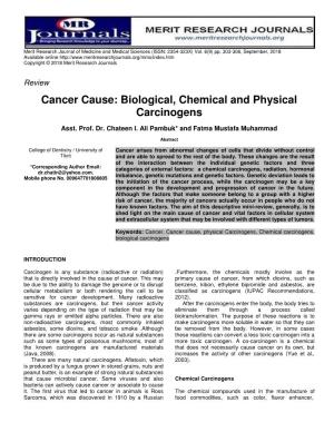 Cancer Cause: Biological, Chemical and Physical Carcinogens