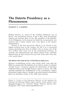 The Duterte Presidency As a Phenomenon