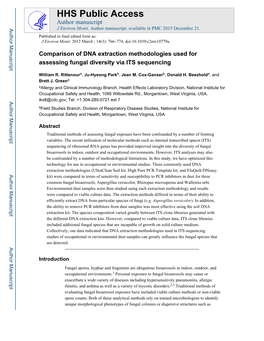 Comparison of DNA Extraction Methodologies Used for Assessing Fungal Diversity Via ITS Sequencing