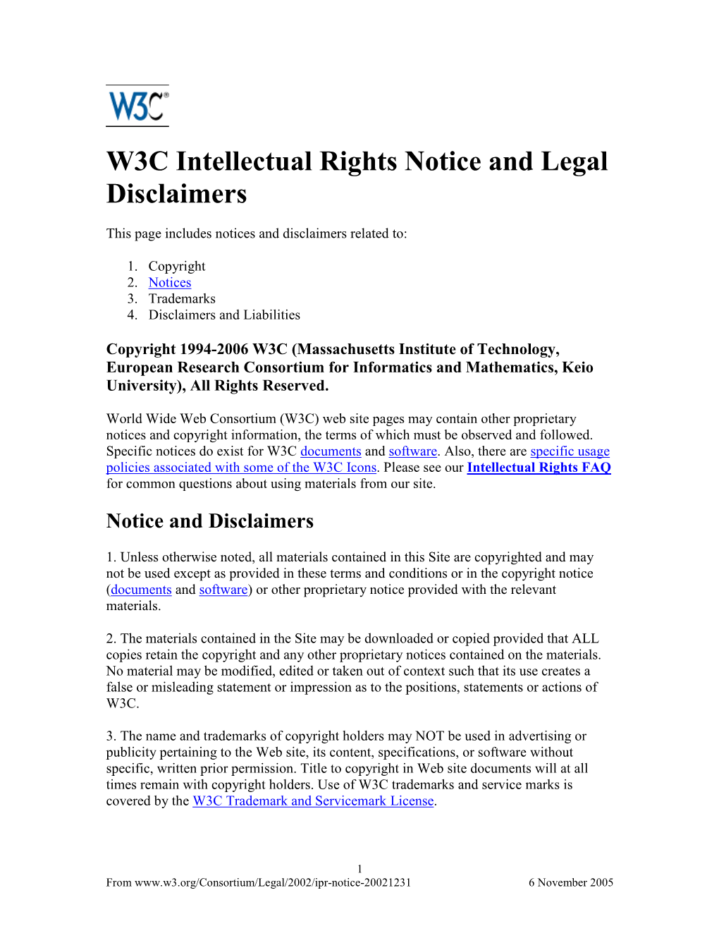W3C Intellectual Rights Notice and Legal Disclaimers