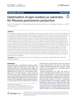 Optimization of Agro-Residues As Substrates for Pleurotus