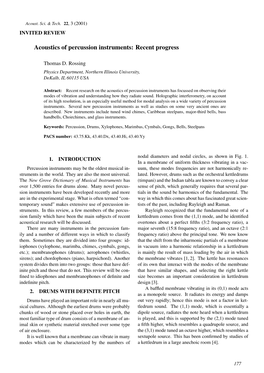 Acoustics of Percussion Instruments: Recent Progress