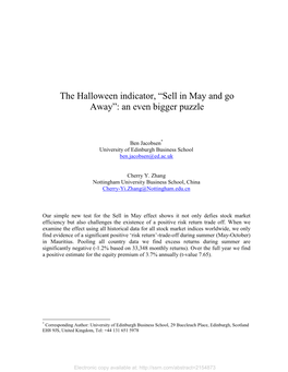 The Halloween Indicator, “Sell in May and Go Away”: an Even Bigger Puzzle
