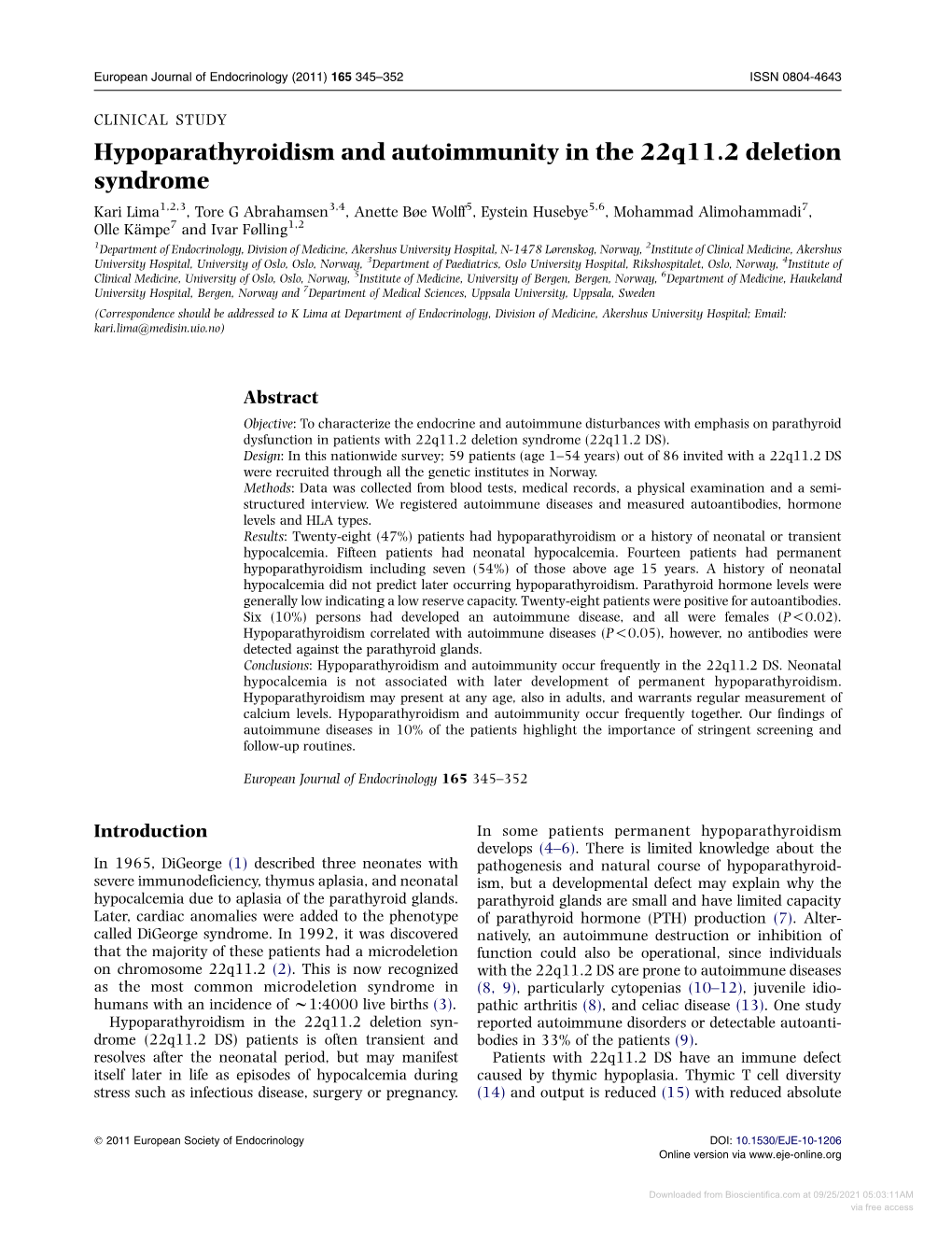 Hypoparathyroidism and Autoimmunity in the 22Q11.2