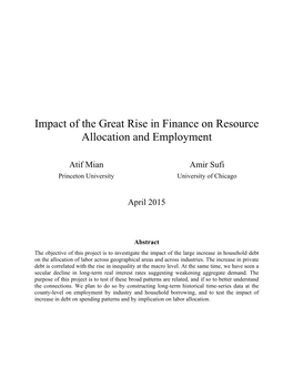 Impact of the Great Rise in Finance on Resource Allocation and Employment