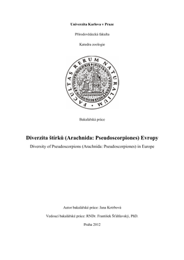 Arachnida: Pseudoscorpiones) Evropy Diversity of Pseudoscorpions (Arachnida: Pseudoscorpiones) in Europe