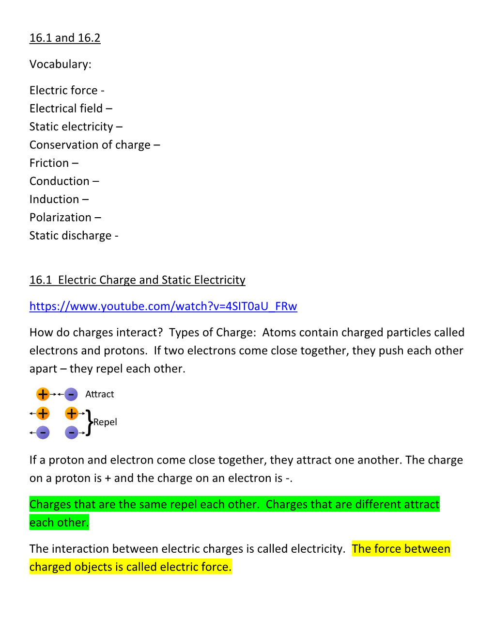 Static Electricity – Conservation of Charge – Friction – Conduction – Induction – Polarization – Static Discharge