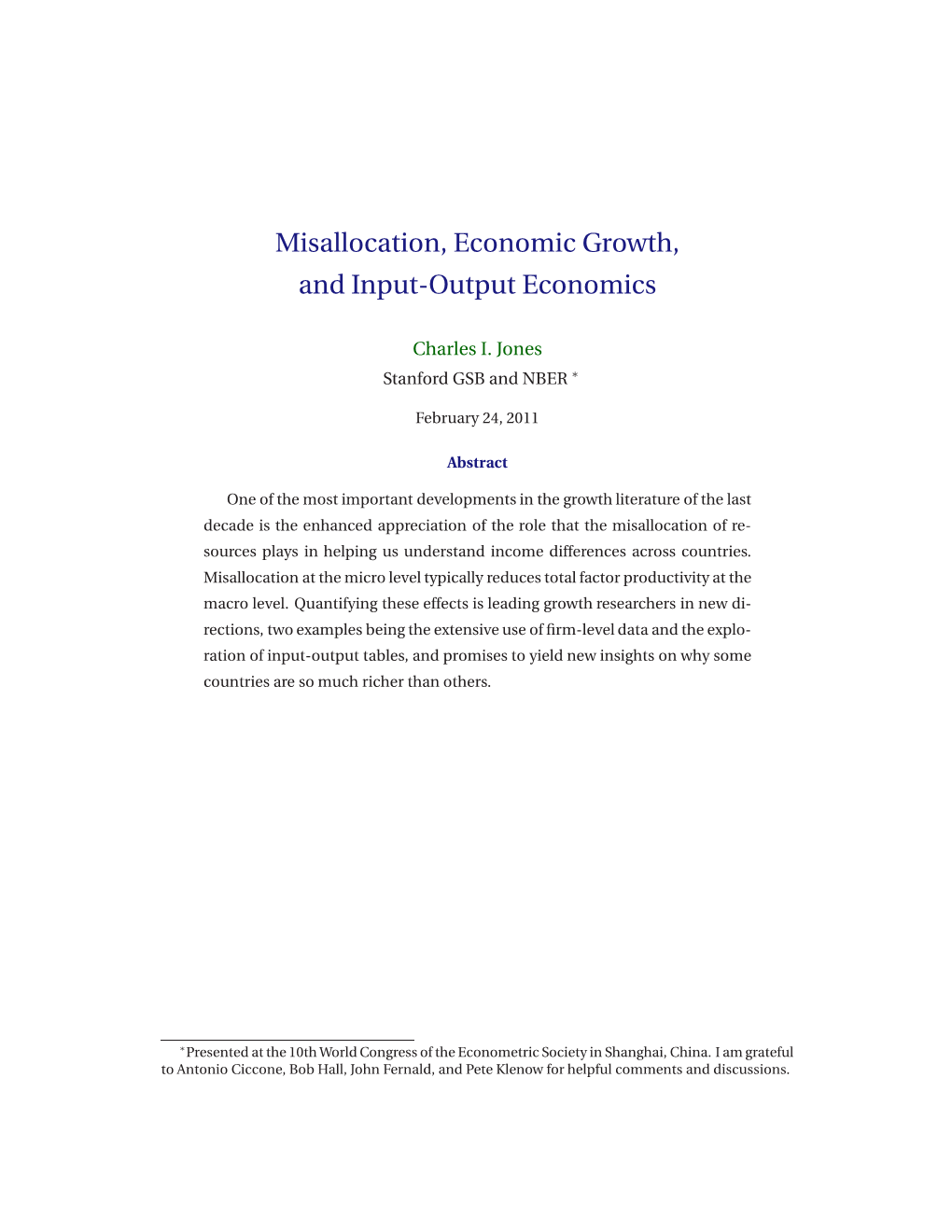 Misallocation, Economic Growth, and Input-Output Economics