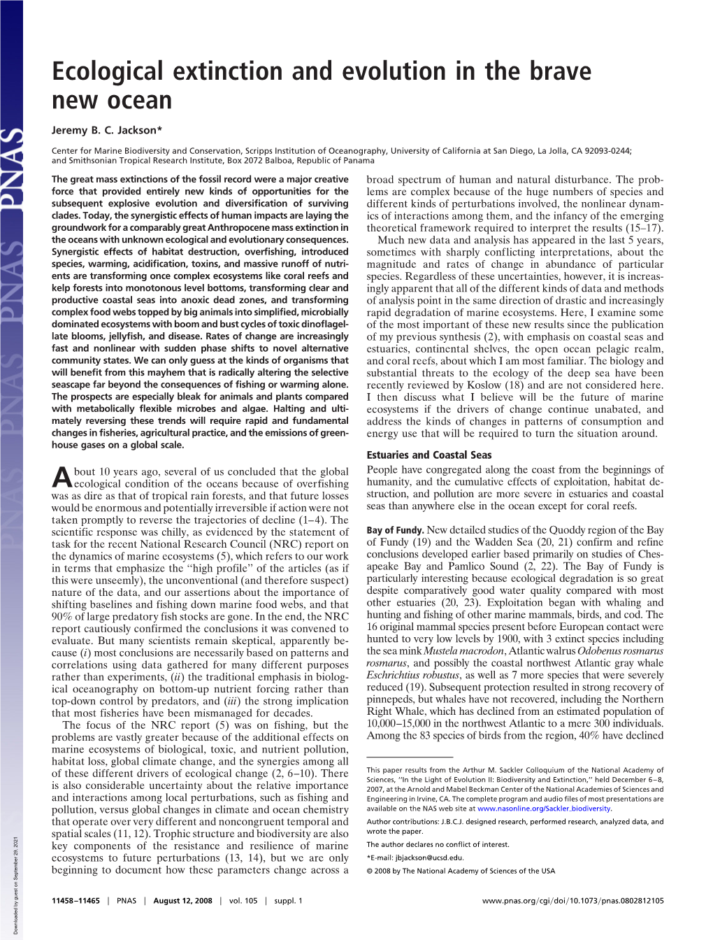 Ecological Extinction and Evolution in the Brave New Ocean