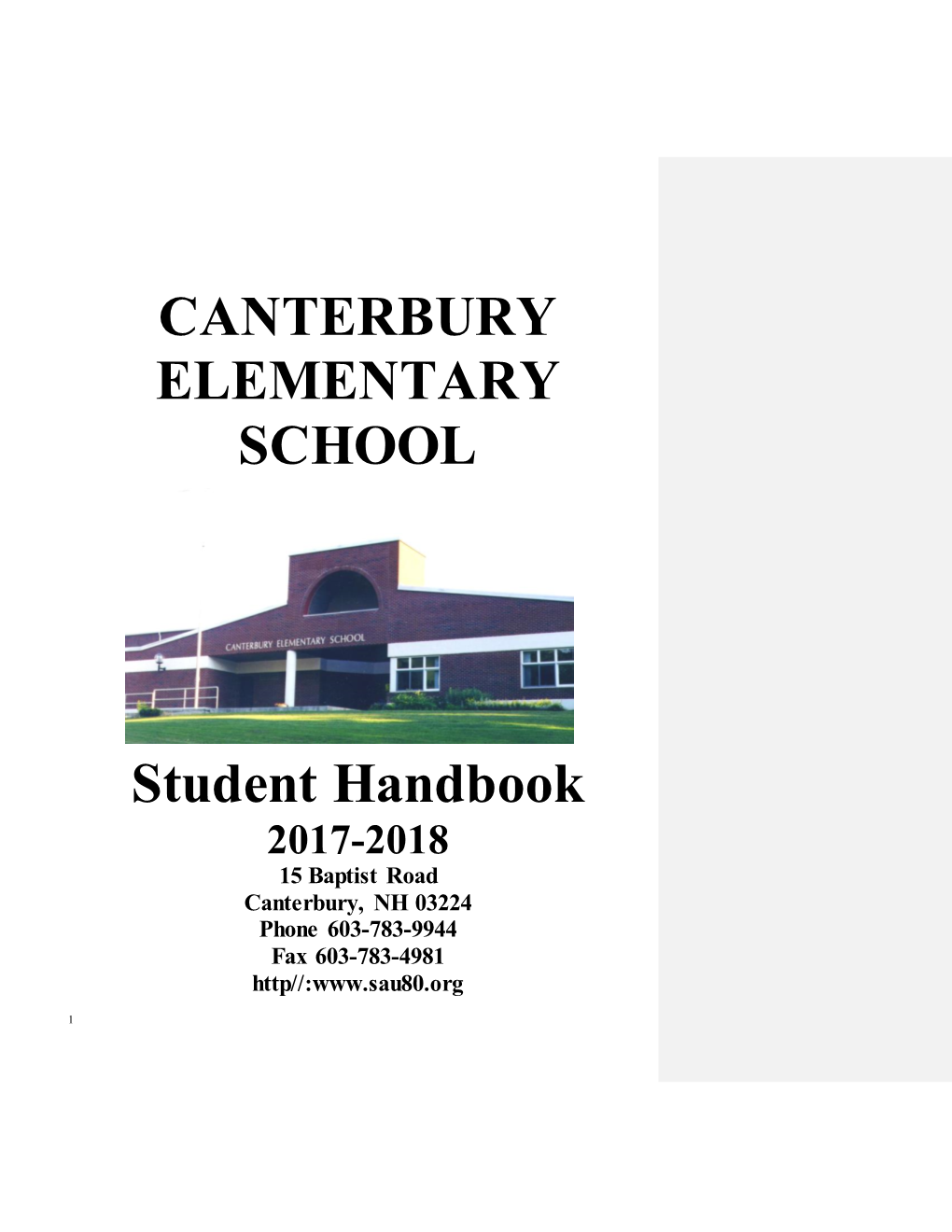 CANTERBURY ELEMENTARY SCHOOL Student Handbook