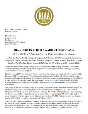 Riaa Debuts Album Award with Streams