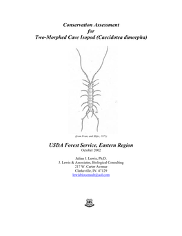 Conservation Assessment for Two-Morphed Cave Isopod (Caecidotea Dimorpha)