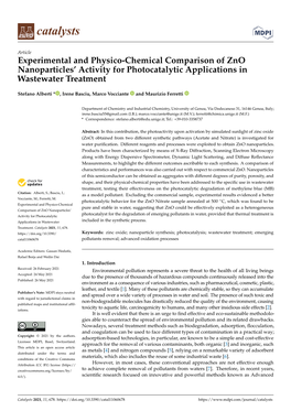 Experimental and Physico-Chemical Comparison of Zno Nanoparticles’ Activity for Photocatalytic Applications in Wastewater Treatment