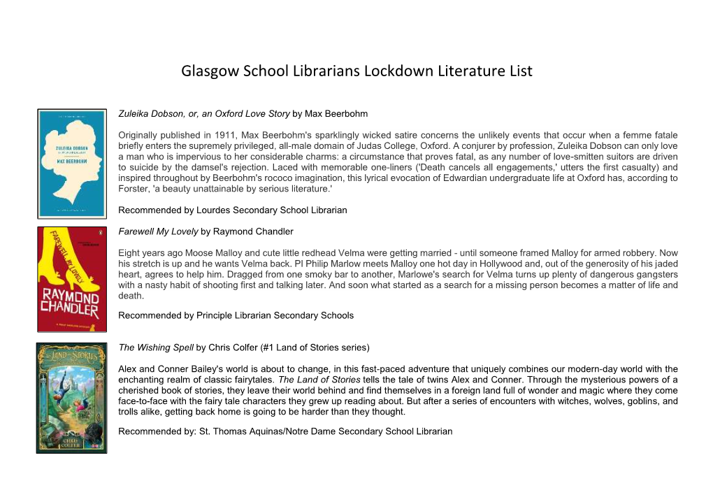 Glasgow School Librarians Lockdown List