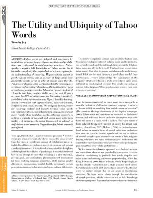 The Utility and Ubiquity of Taboo Words Timothy Jay