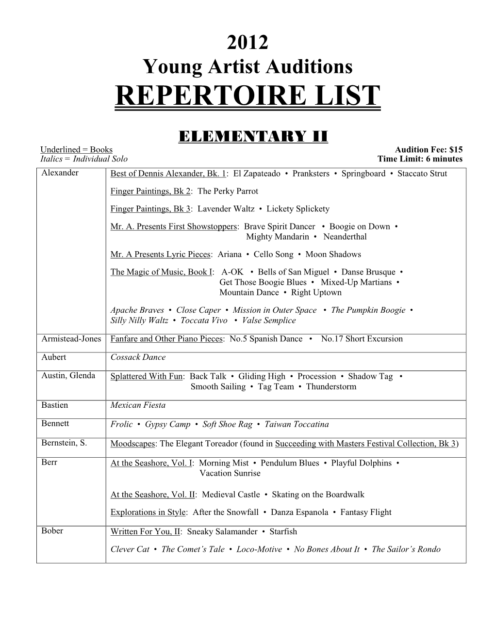 Repertoire List