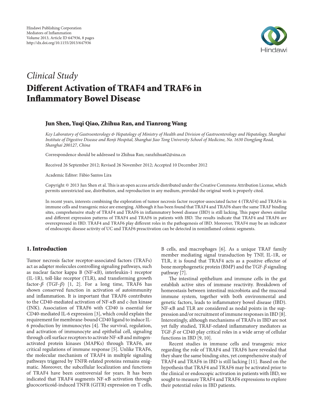 Different Activation of TRAF4 and TRAF6 in Inflammatory Bowel