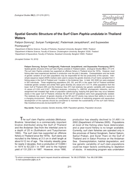 Spatial Genetic Structure of the Surf Clam Paphia Undulata in Thailand