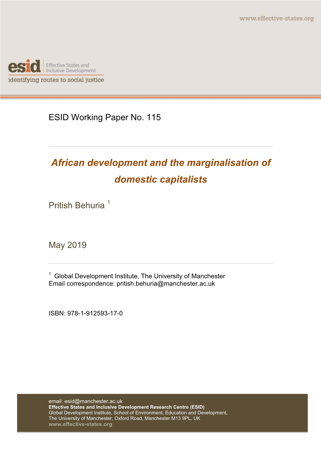 African Development and the Marginalisation of Domestic Capitalists