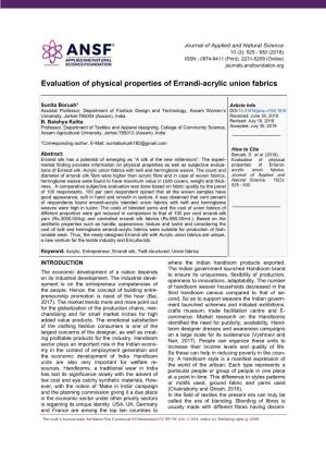 Evaluation of Physical Properties of Errandi-Acrylic Union Fabrics