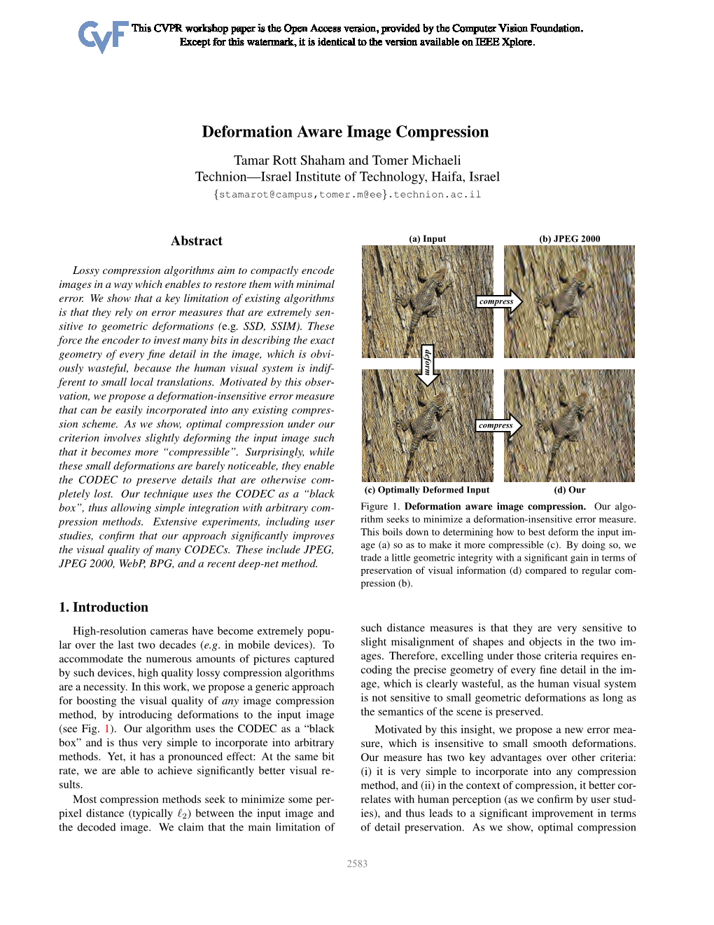 Deformation Aware Image Compression
