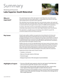 Lake Superior South Watershed Monitoring and Assessment Report
