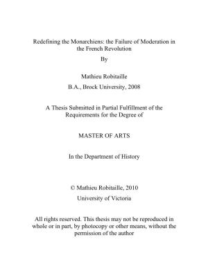 Redefining the Monarchiens: the Failure of Moderation in the French Revolution By