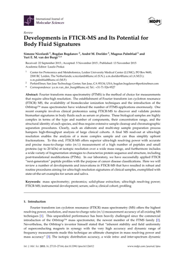 Developments in FTICR-MS and Its Potential for Body Fluid Signatures