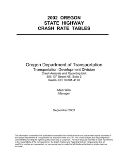 2002 Oregon State Highway Crash Rate Tables