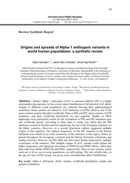Origins and Spreads of Alpha 1 Antitrypsin Variants in World Human Populations: a Synthetic Review
