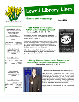 Events and Happenings March 2016 Spring Begins March 20