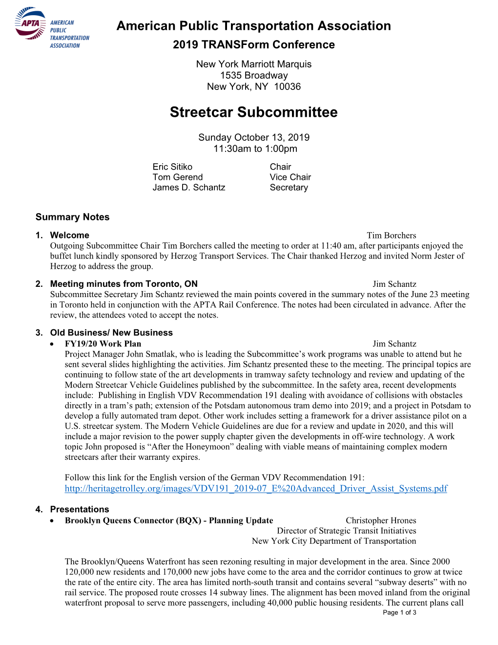 Streetcar Subcommittee