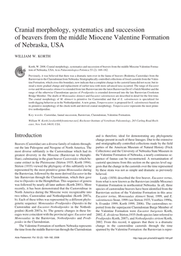 Cranial Morphology, Systematics and Succession of Beavers from the Middle Miocene Valentine Formation of Nebraska, USA