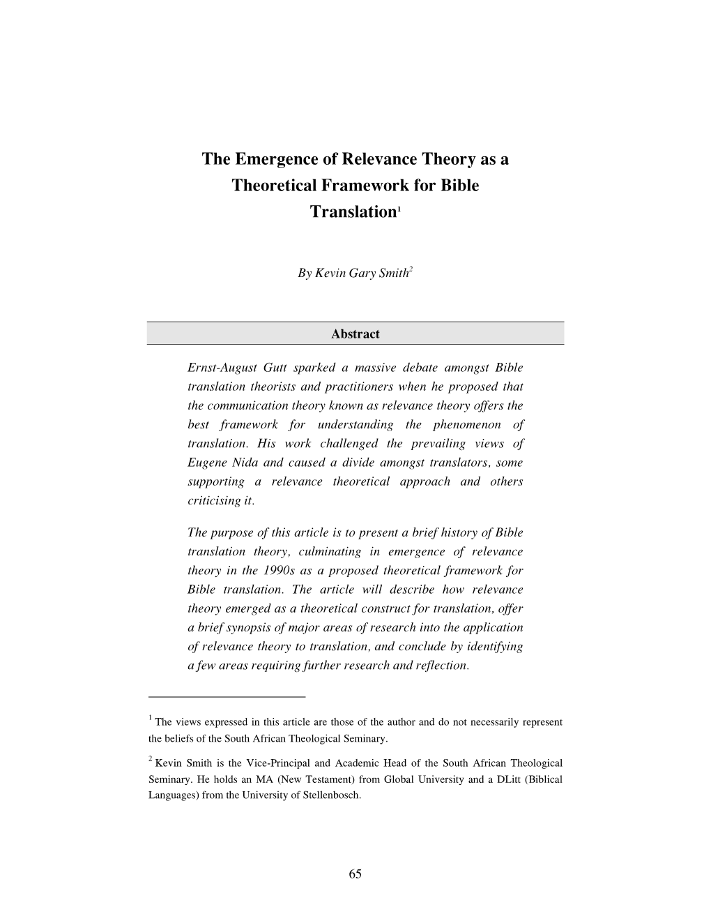 The Emergence of Relevance Theory As a Theoretical Framework for Bible Translation 1