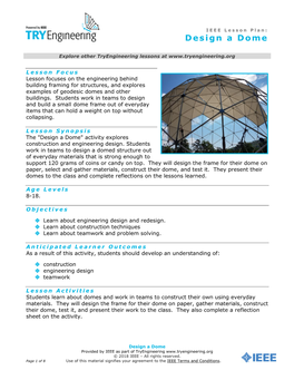 Design a Dome" Activity Explores Construction and Engineering Design