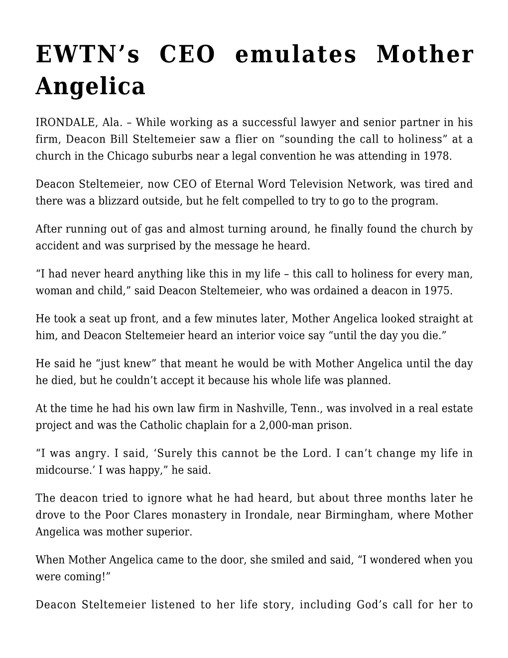 EWTN's CEO Emulates Mother Angelica
